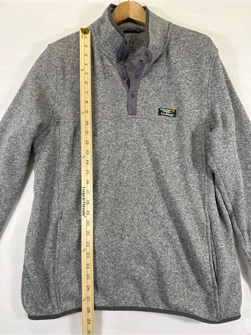 L.L. Bean Men's Heather Gray Snap-Up Fleece Pullover